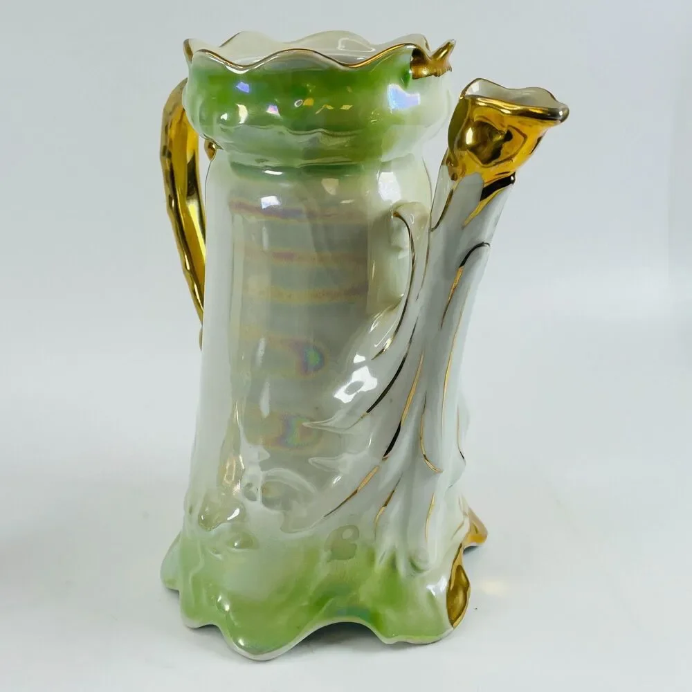 Antique Rococo German Ceramic Coffee Pot Three Graces Gold Gilt Porcelain 9.5”